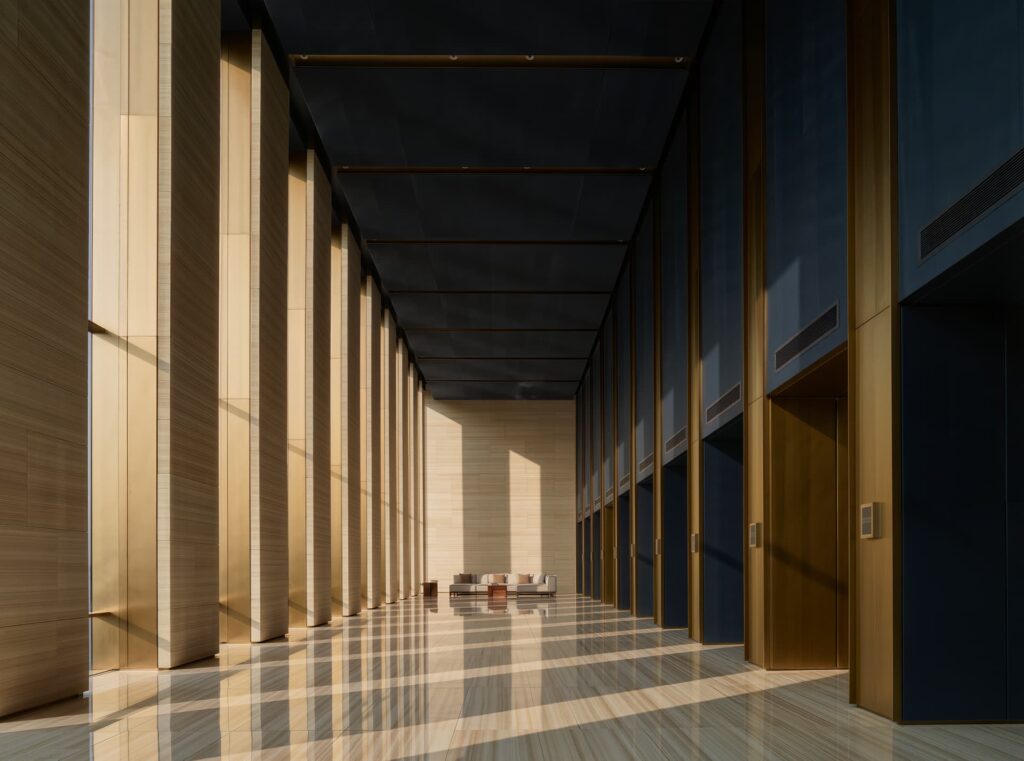 Conceptual image of a modern financial district interior